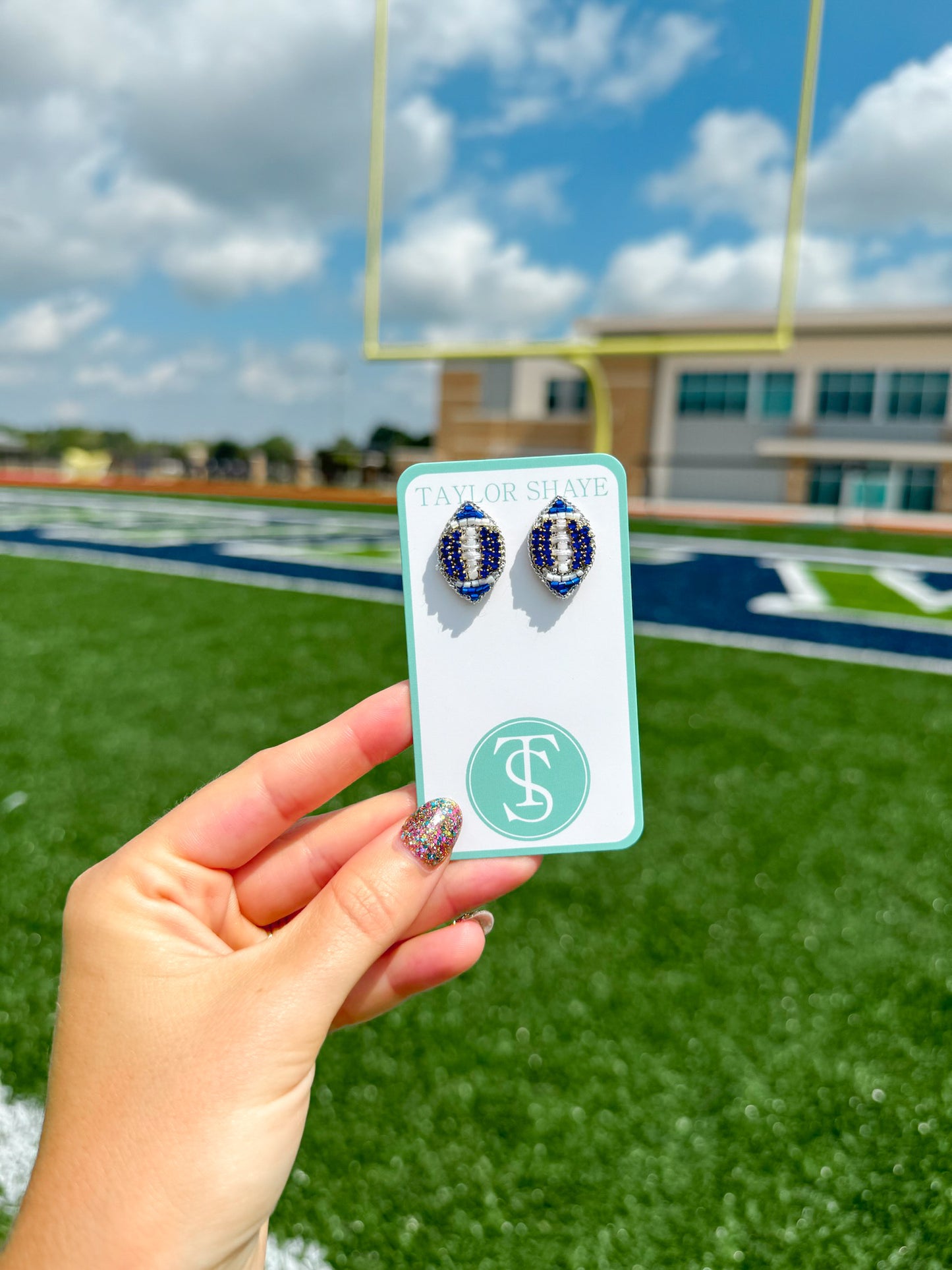 Beaded Blue Football Stud