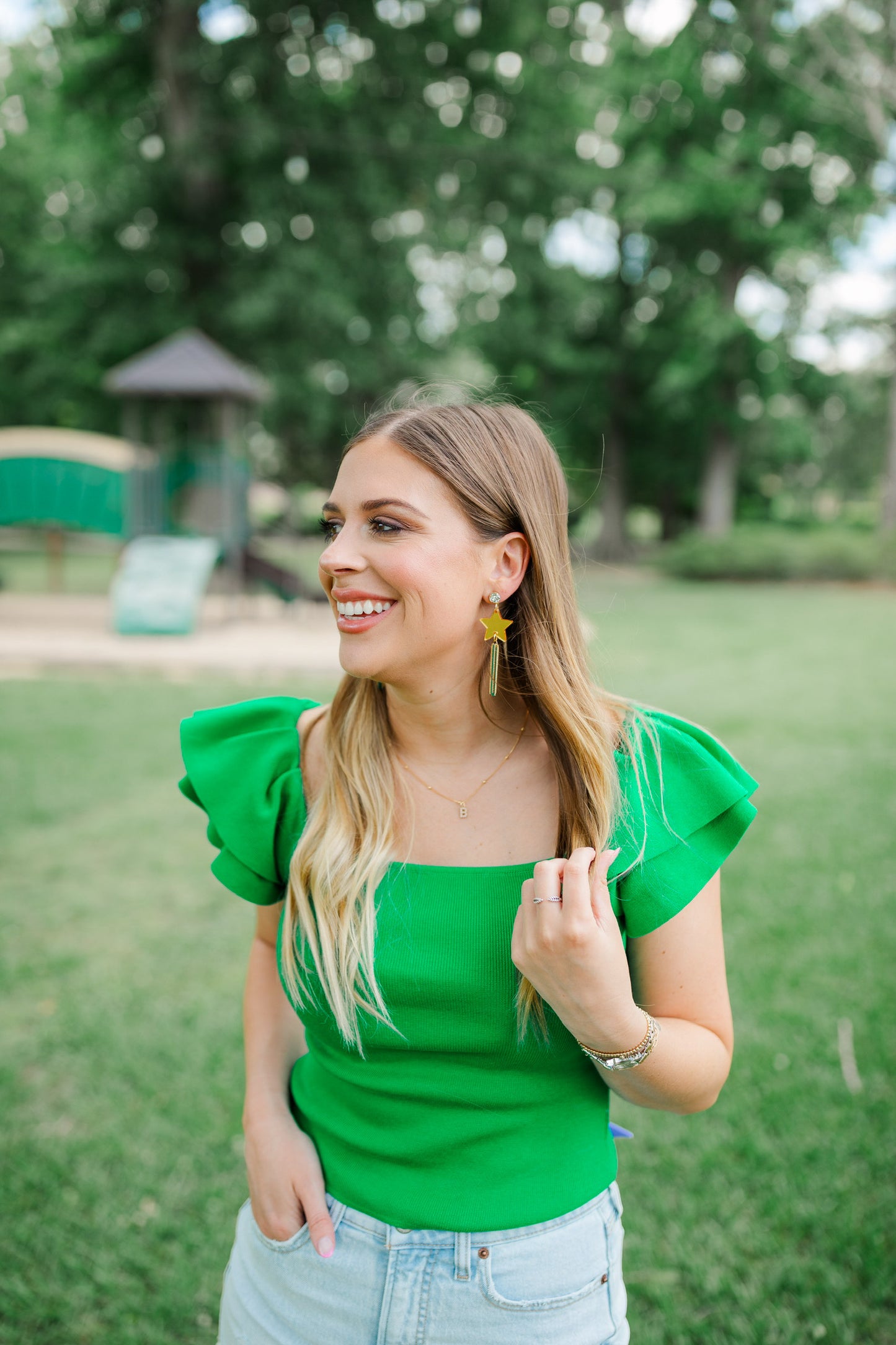Green/Gold Star Chain Tassels