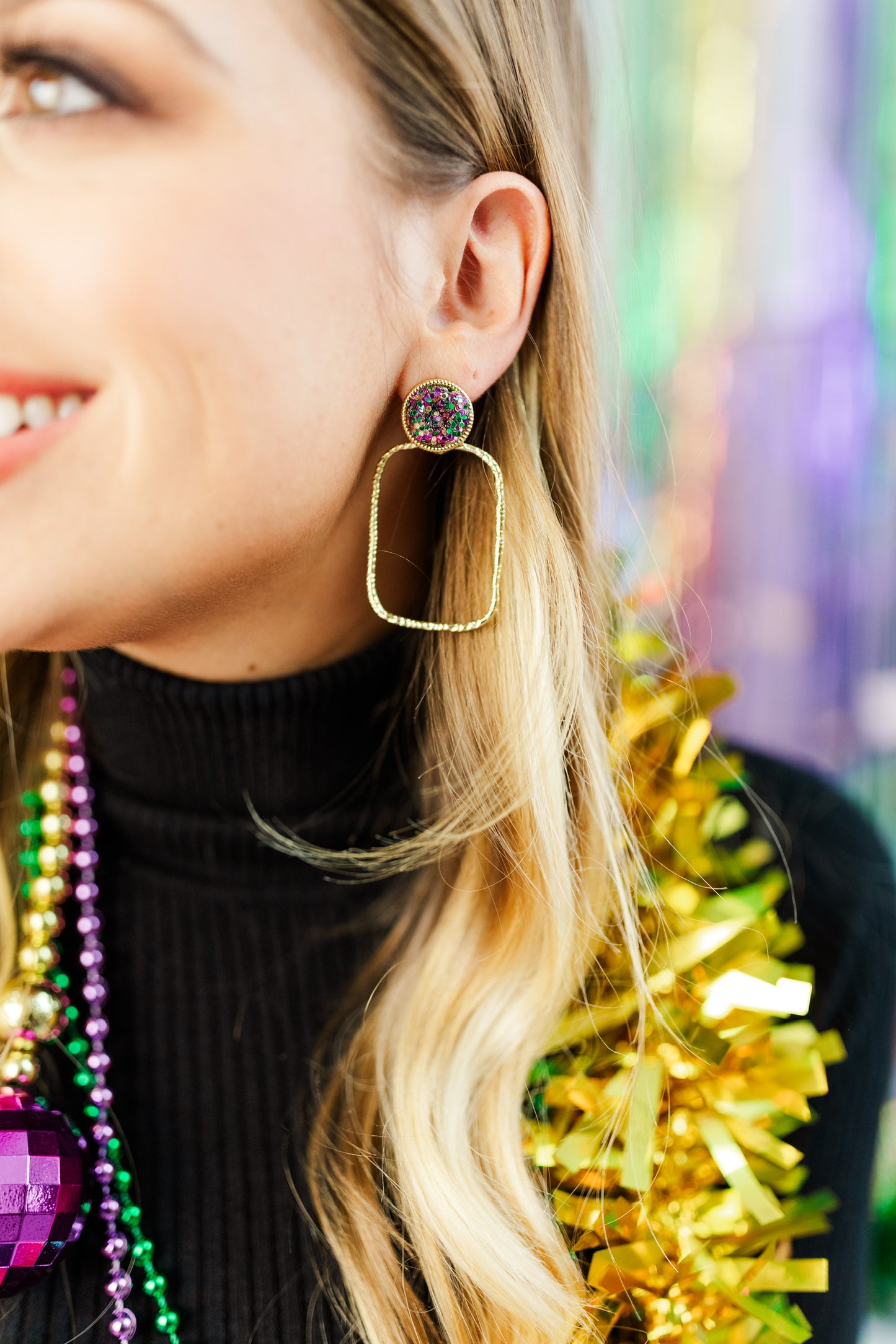 Mardi Gras Mix Glitter Top Hoops