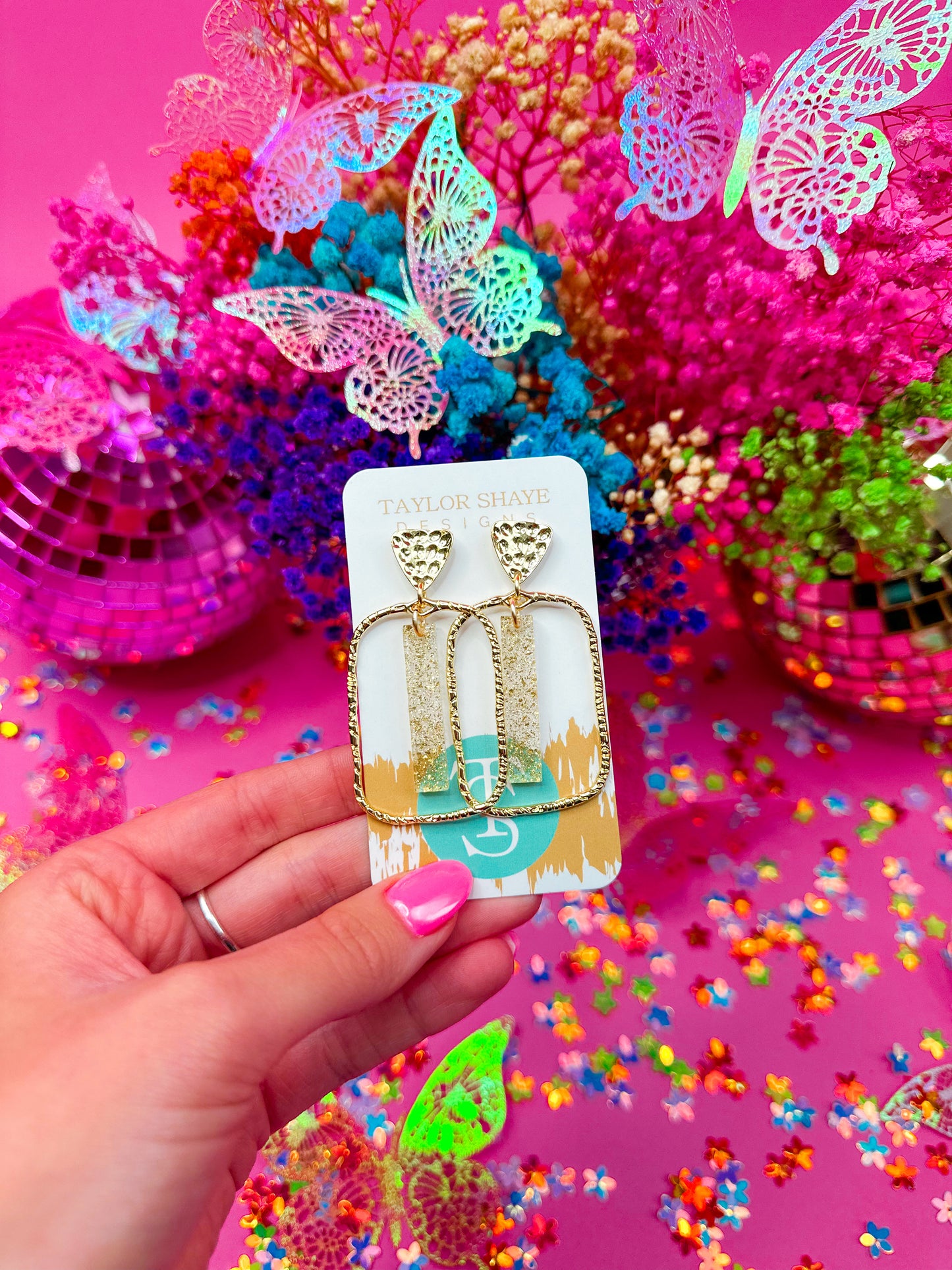 Gold Glitter Stick Hoops