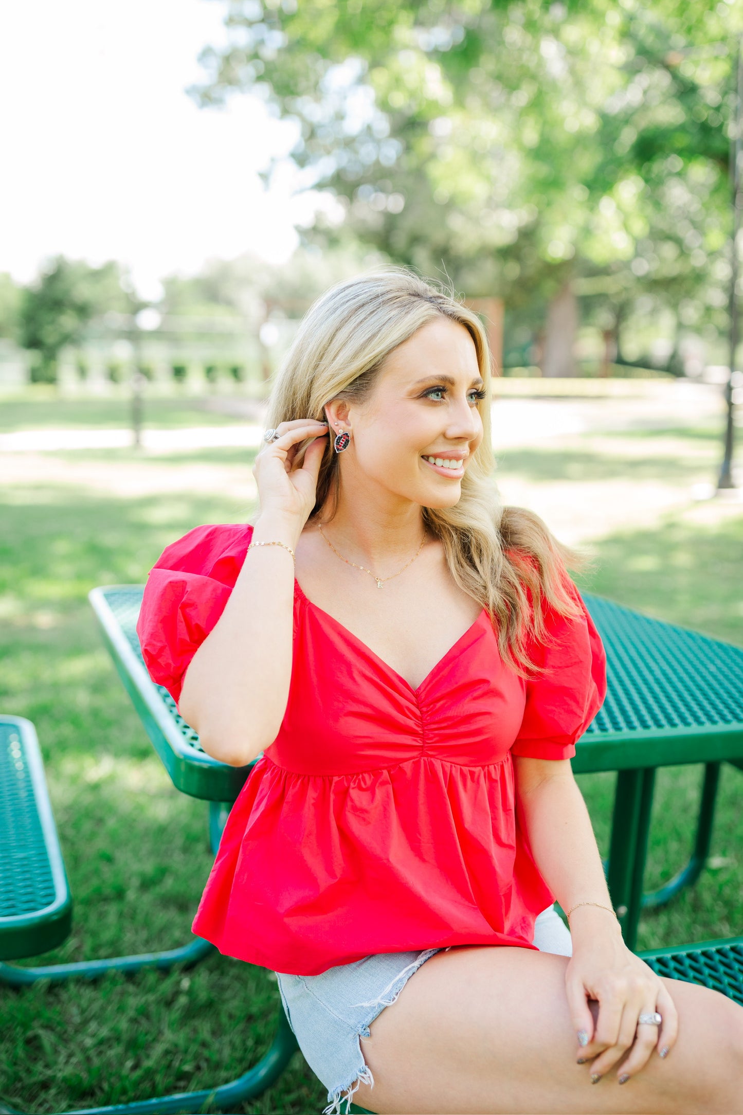 Beaded Black and Red Football Stud