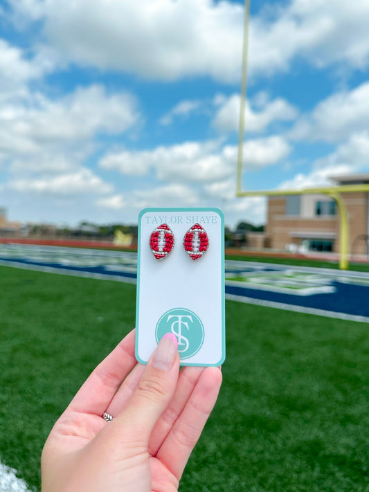 Beaded Red and White Football Stud