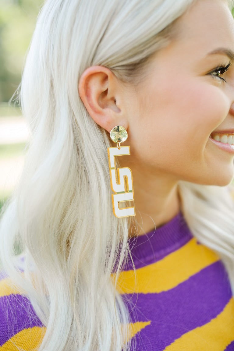 LSU White Acrylic Drops