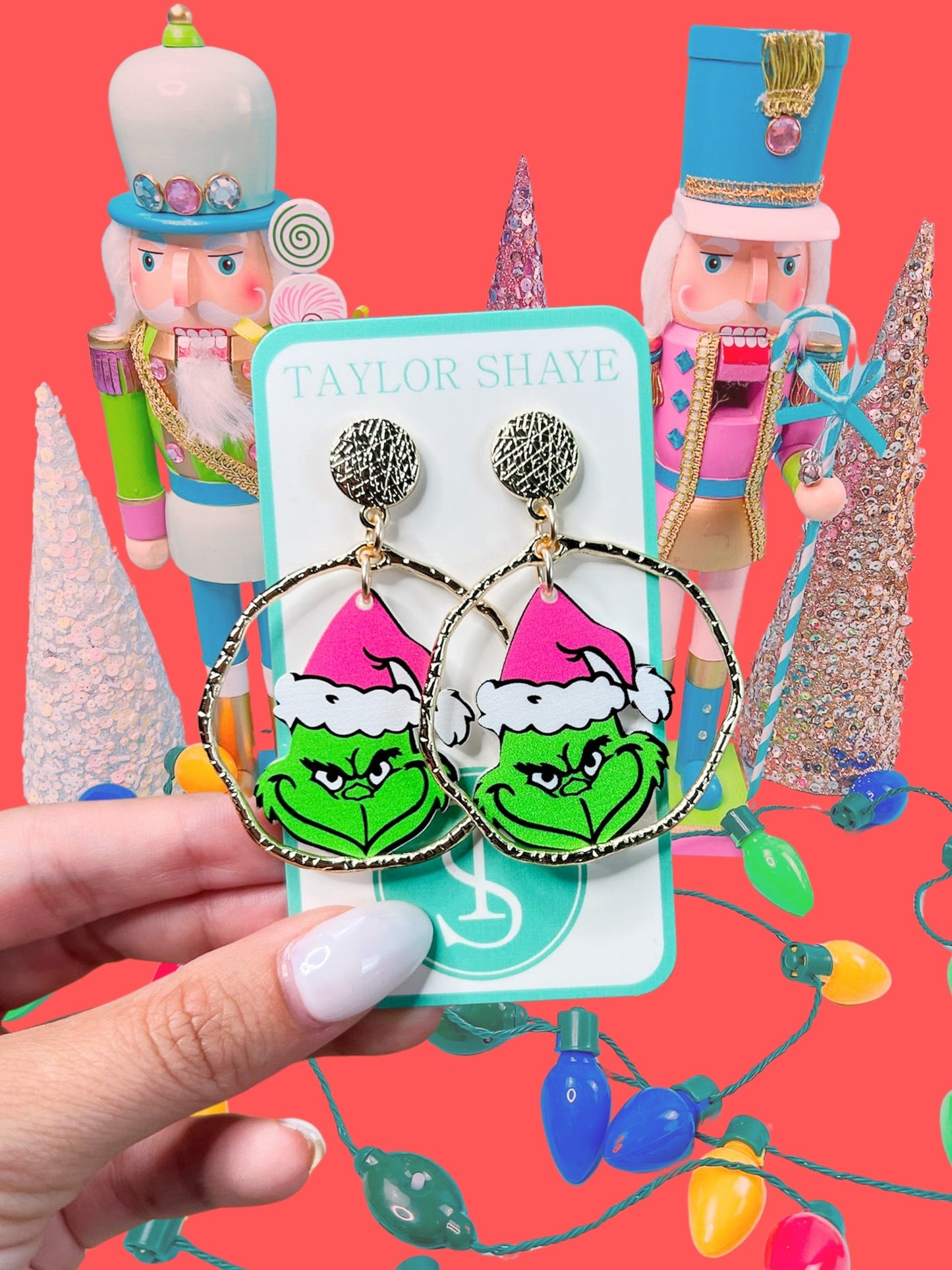 Pink Grinch Hoops