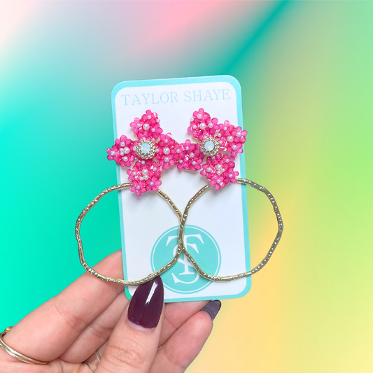 Jenna Pearl Flower Spring Hoops