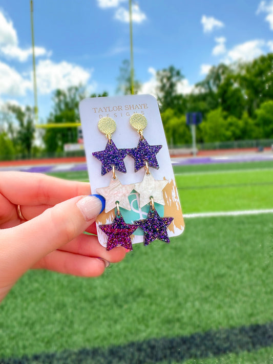 Purple Glitter/Shimmer Triple Stars