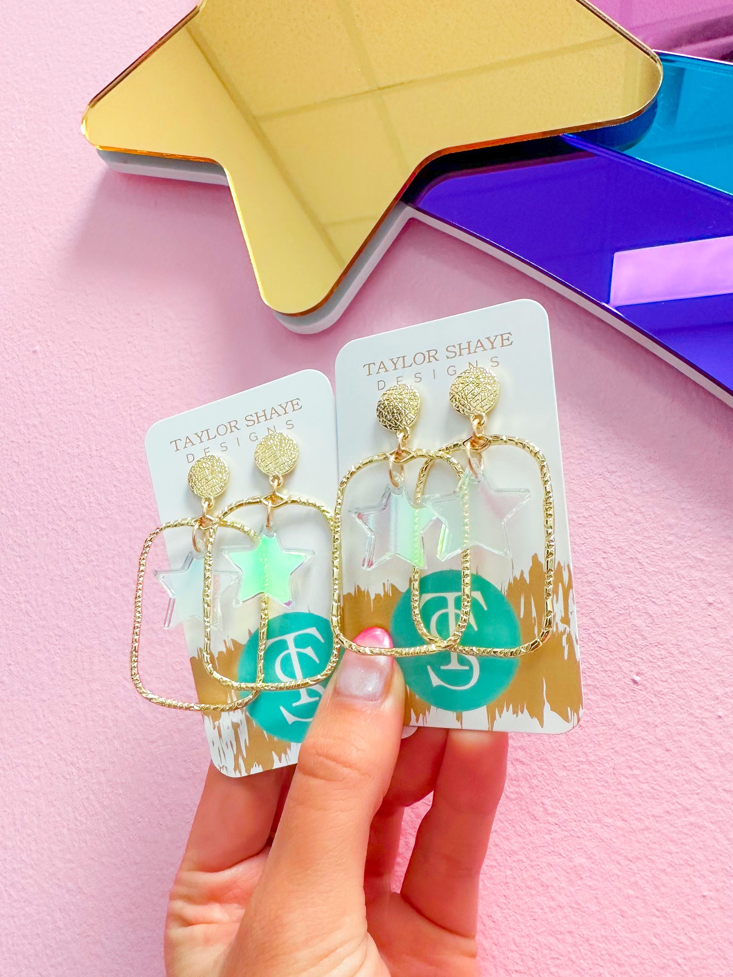 Iridescent Star Drop Hoops