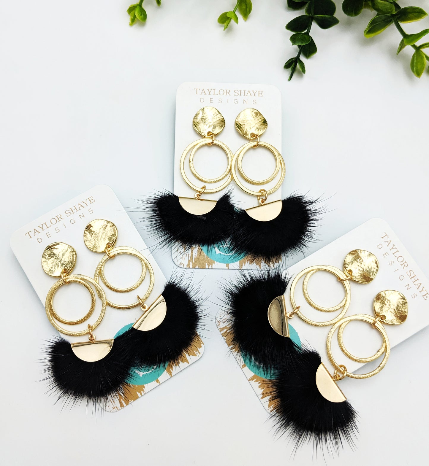 Black Fur Tassel Drops