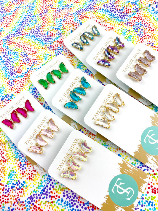 Colorful Crystal Butterfly Studs