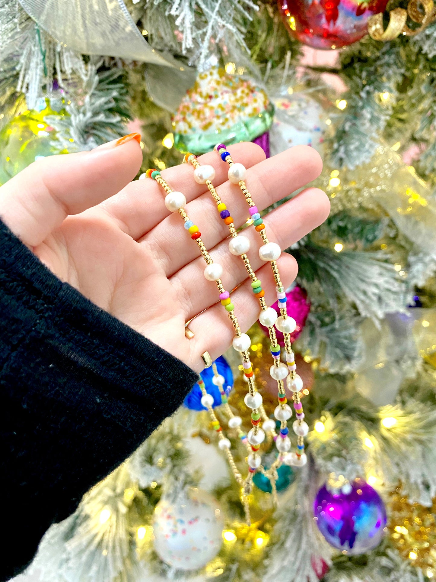 Rainbow Pearl Chain Choker