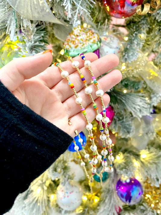 Rainbow Pearl Chain Choker