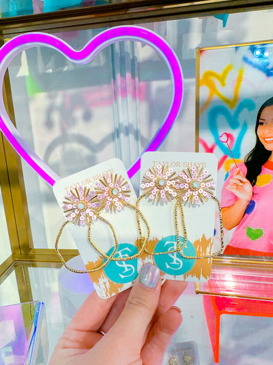 Pink Sequin Sunburst Hoops