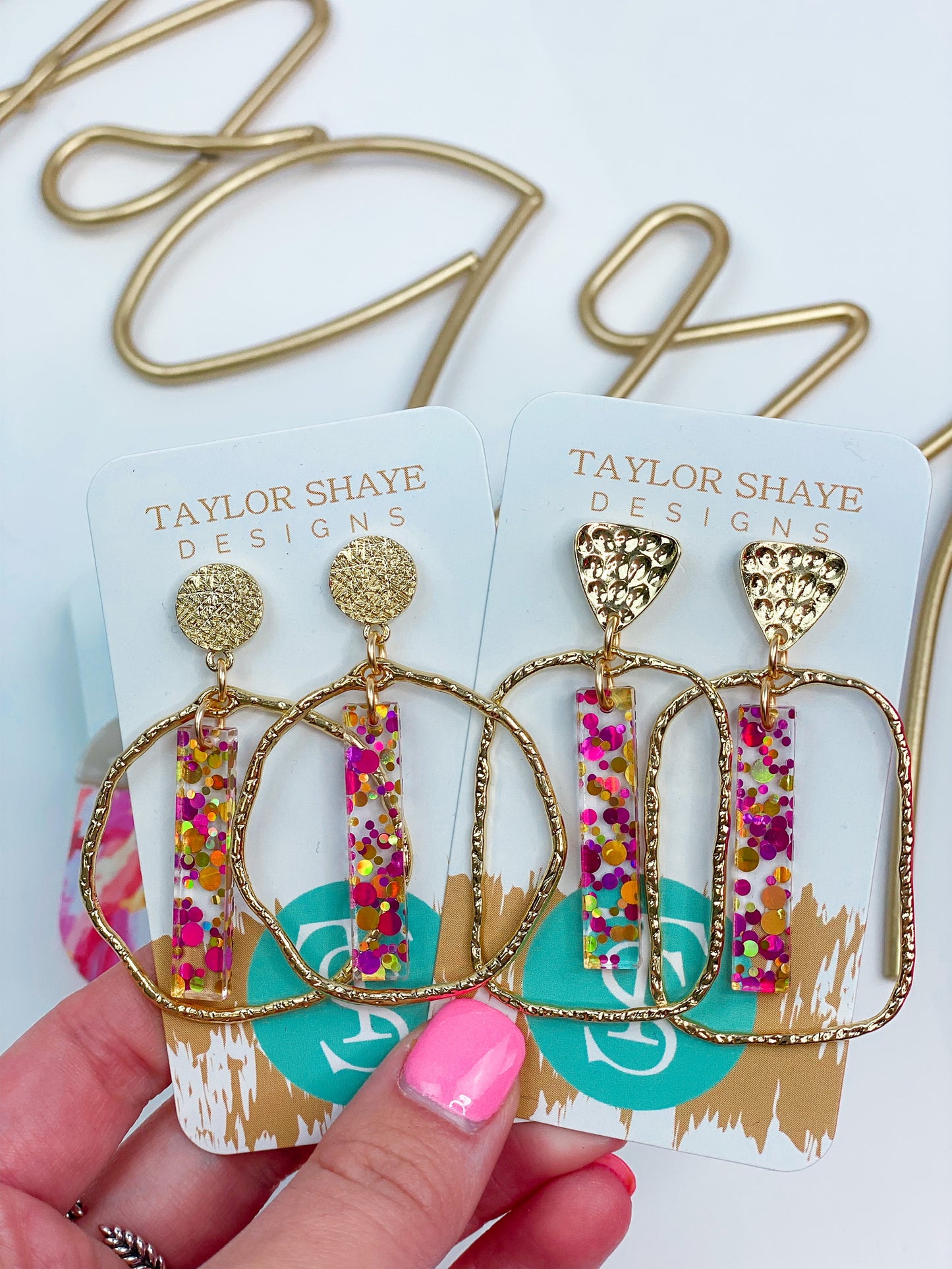 Pink & Yellow Confetti Stick Hoops