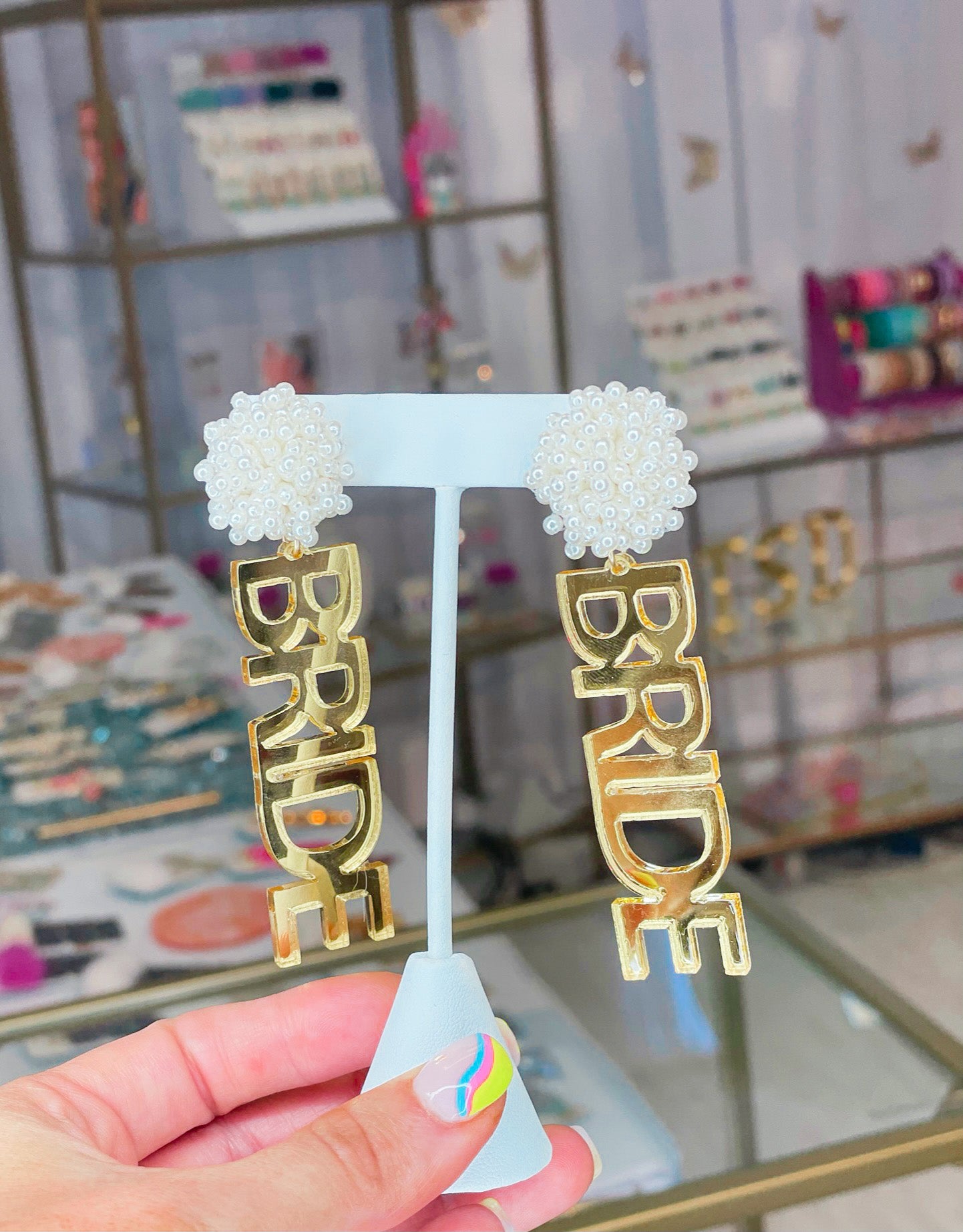 Gold Mirror Bride Earrings