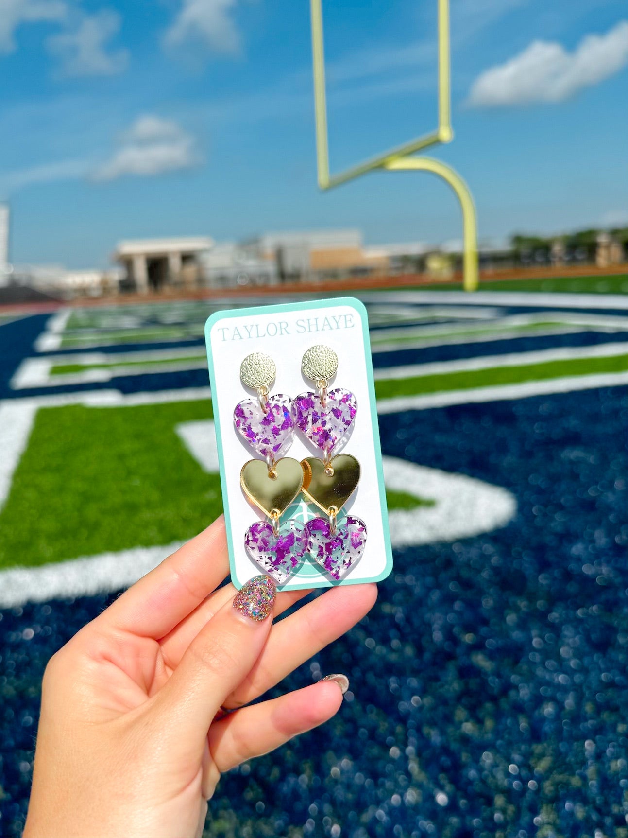 Purple & Gold Acrylic Triple Hearts