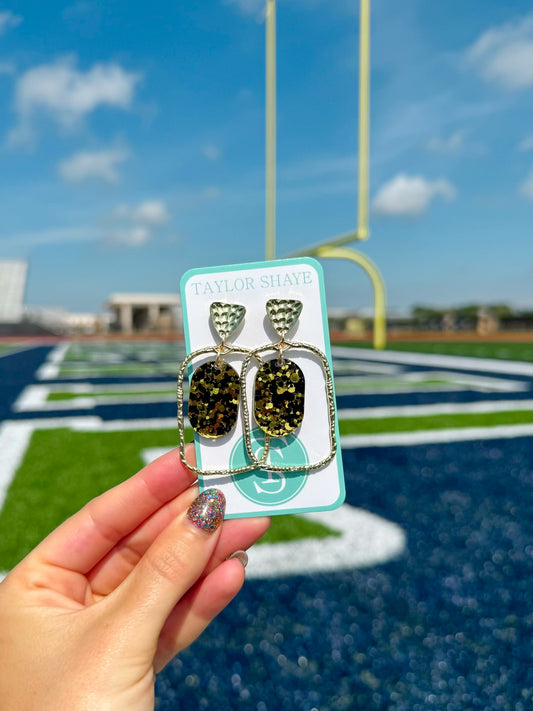 Black/Gold Confetti Oval Hoops