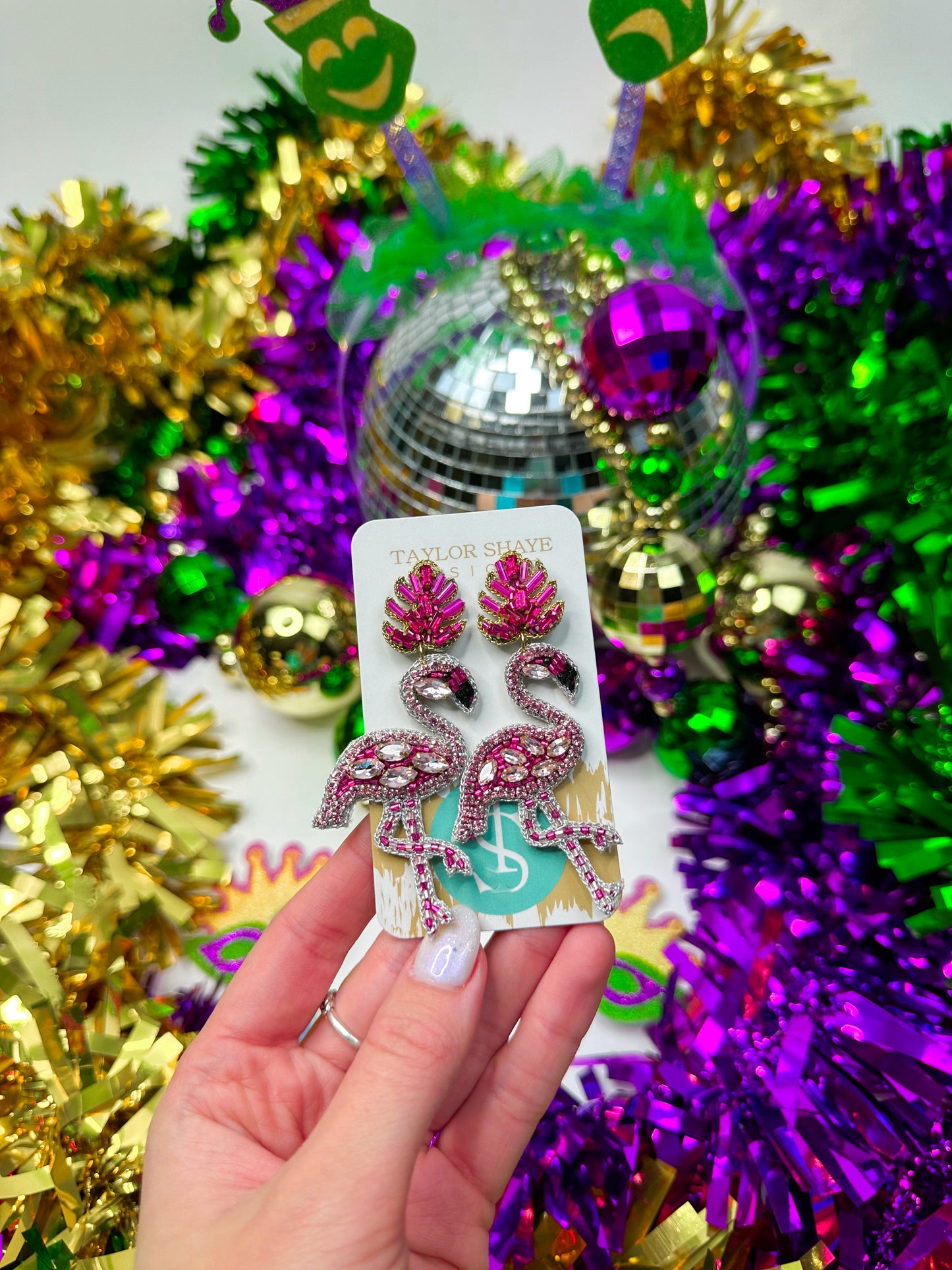 Pink Beaded Flamingo Drops