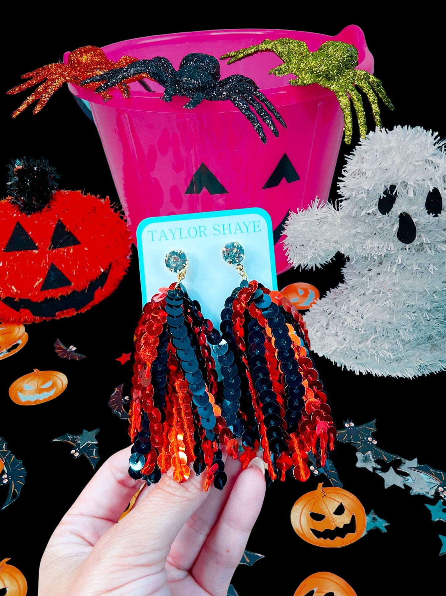 Orange/Black Sequin Tassels