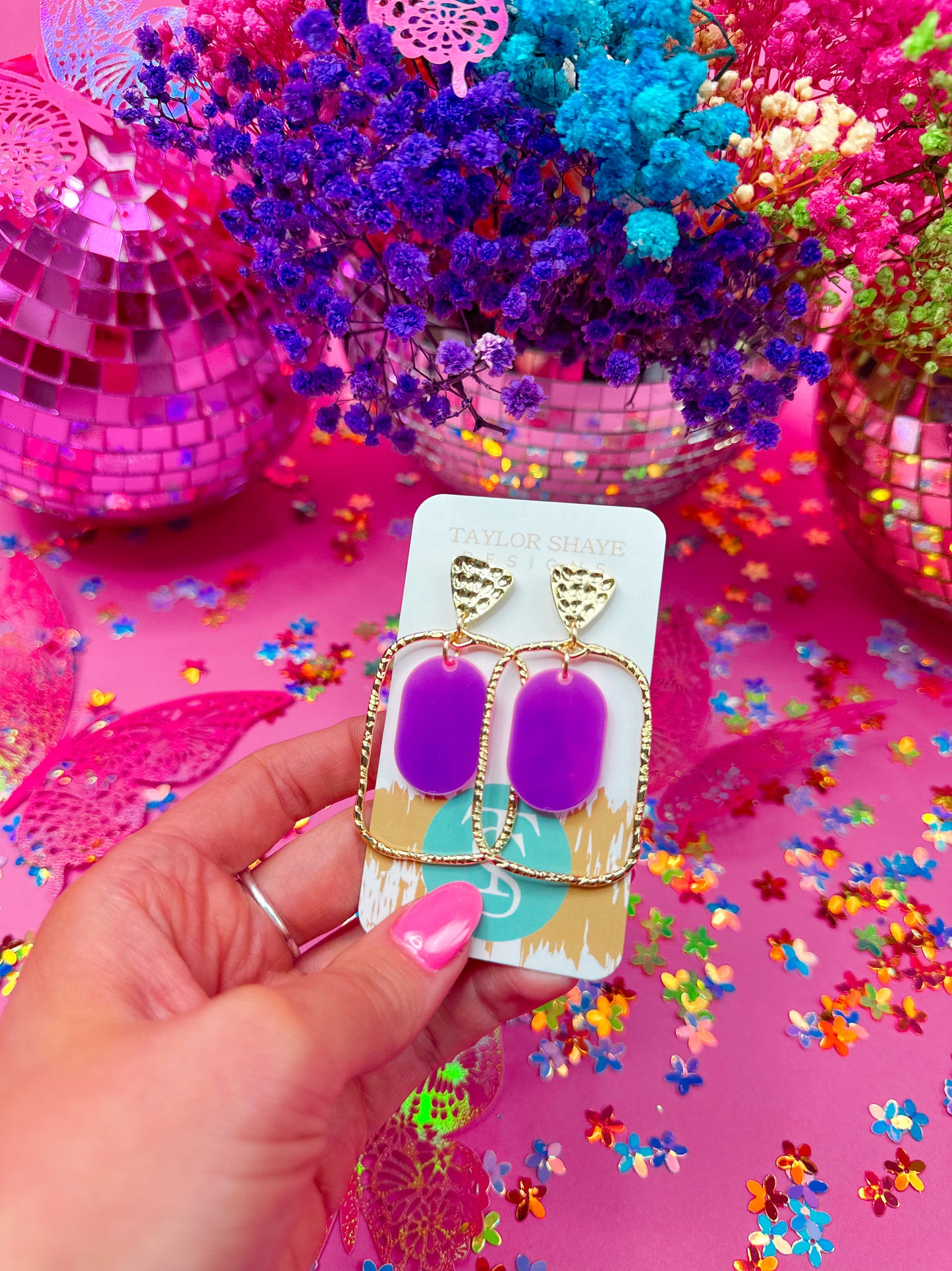 Pink Iridescent Oval Hoops