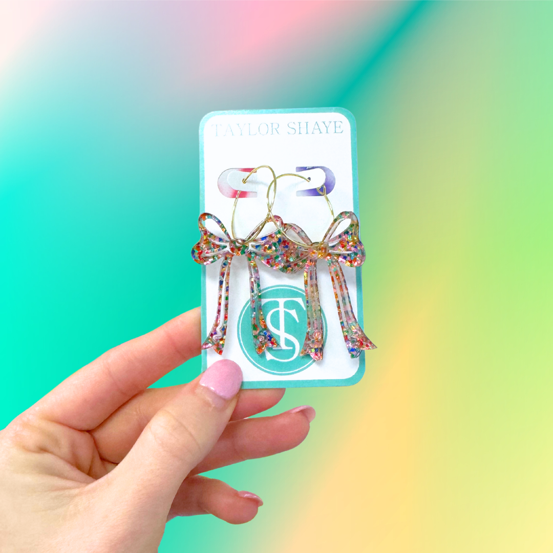 Confetti Acrylic Bow Hoops