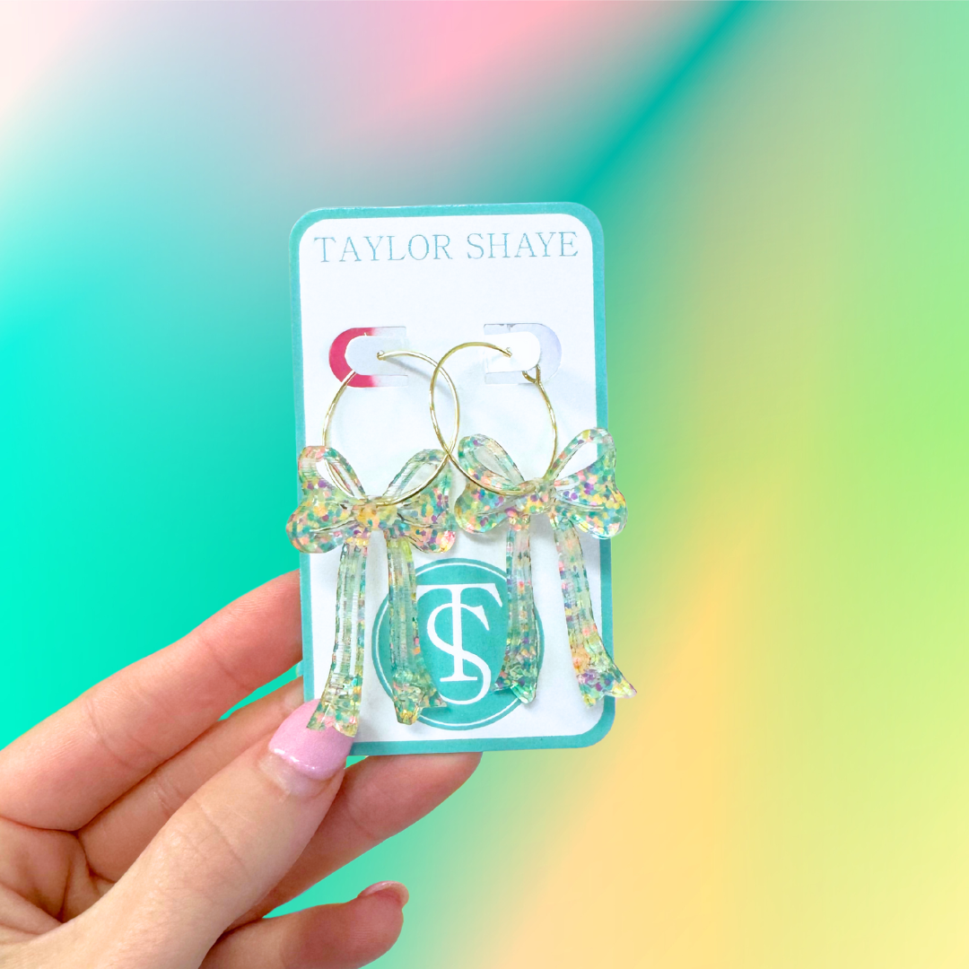 Confetti Acrylic Bow Hoops