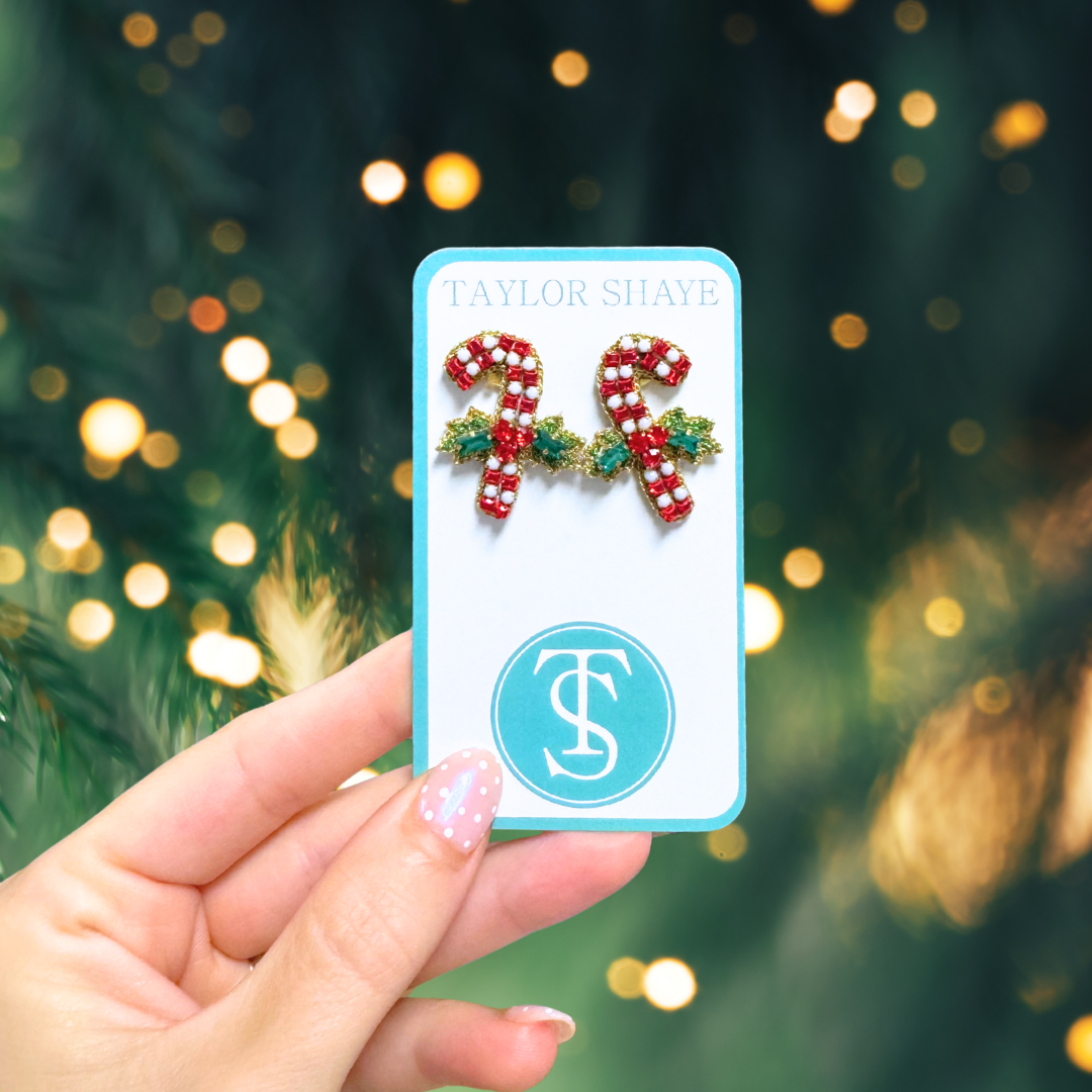 Beaded Candy Cane Stud