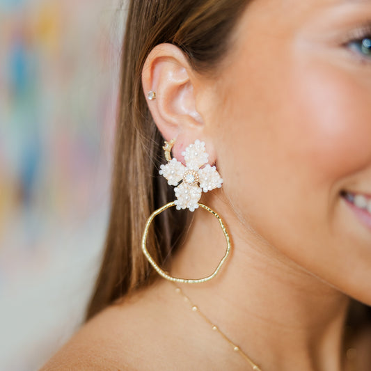 Jenna Pearl Flower Spring Hoops