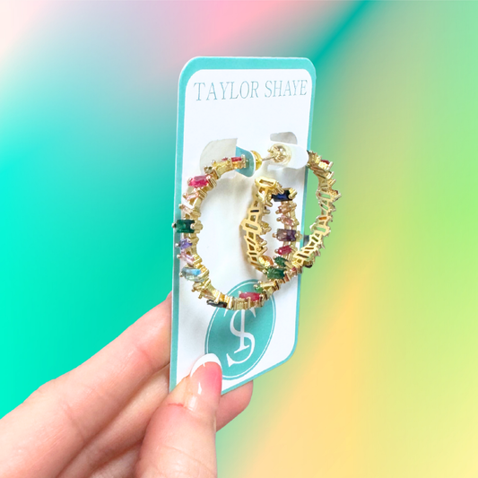Rainbow Baguette Hoops
