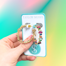 Load image into Gallery viewer, Rainbow Baguette Hoops
