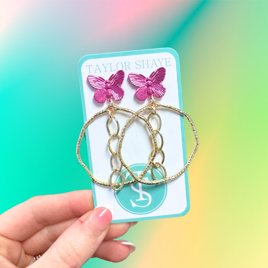 Brailey Butterfly Chain Hoops