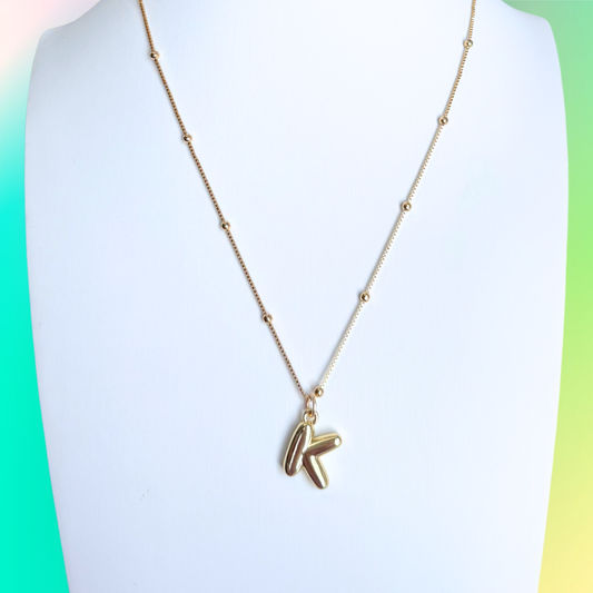 Gold Bubble Initial Necklace