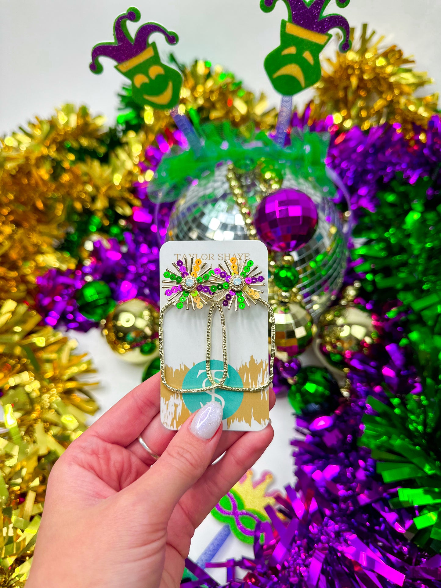 Mardi Gras Sequin Sunburst Hoops