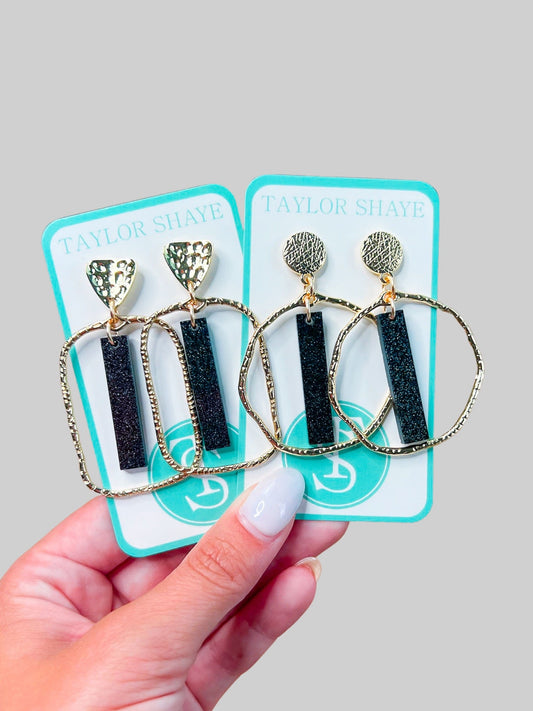 Black Glitter Stick Hoops