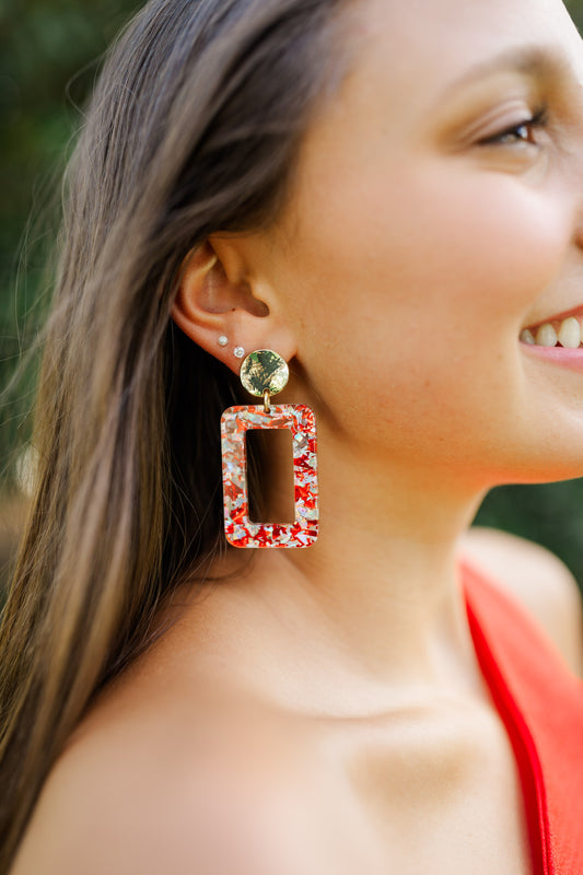 Red/Silver Flake Rectangle Drops