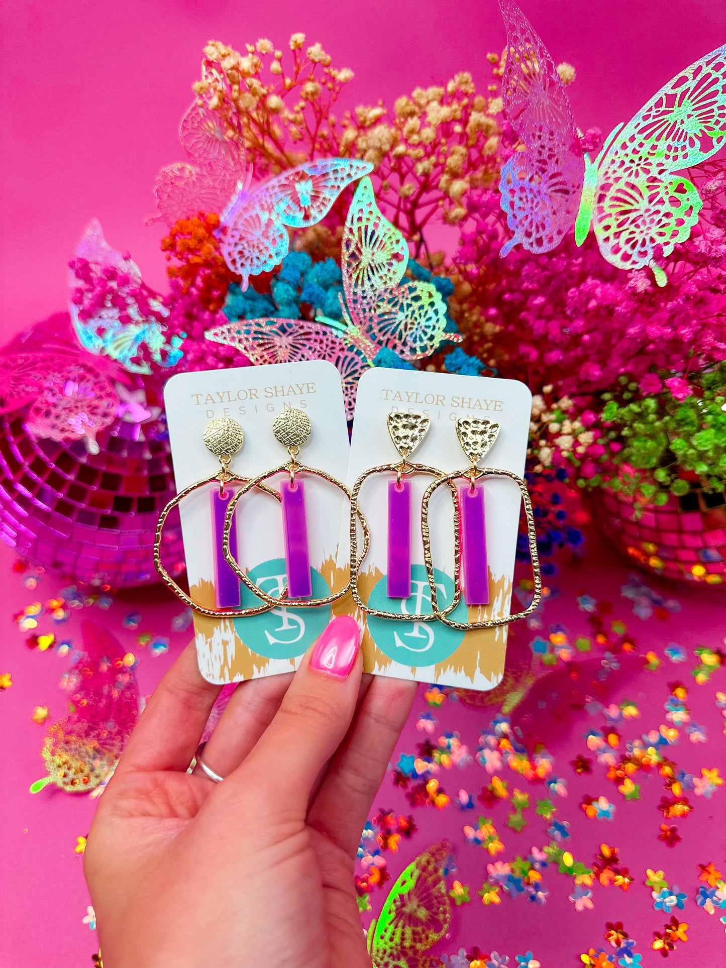 Pink Iridescent Stick Hoops