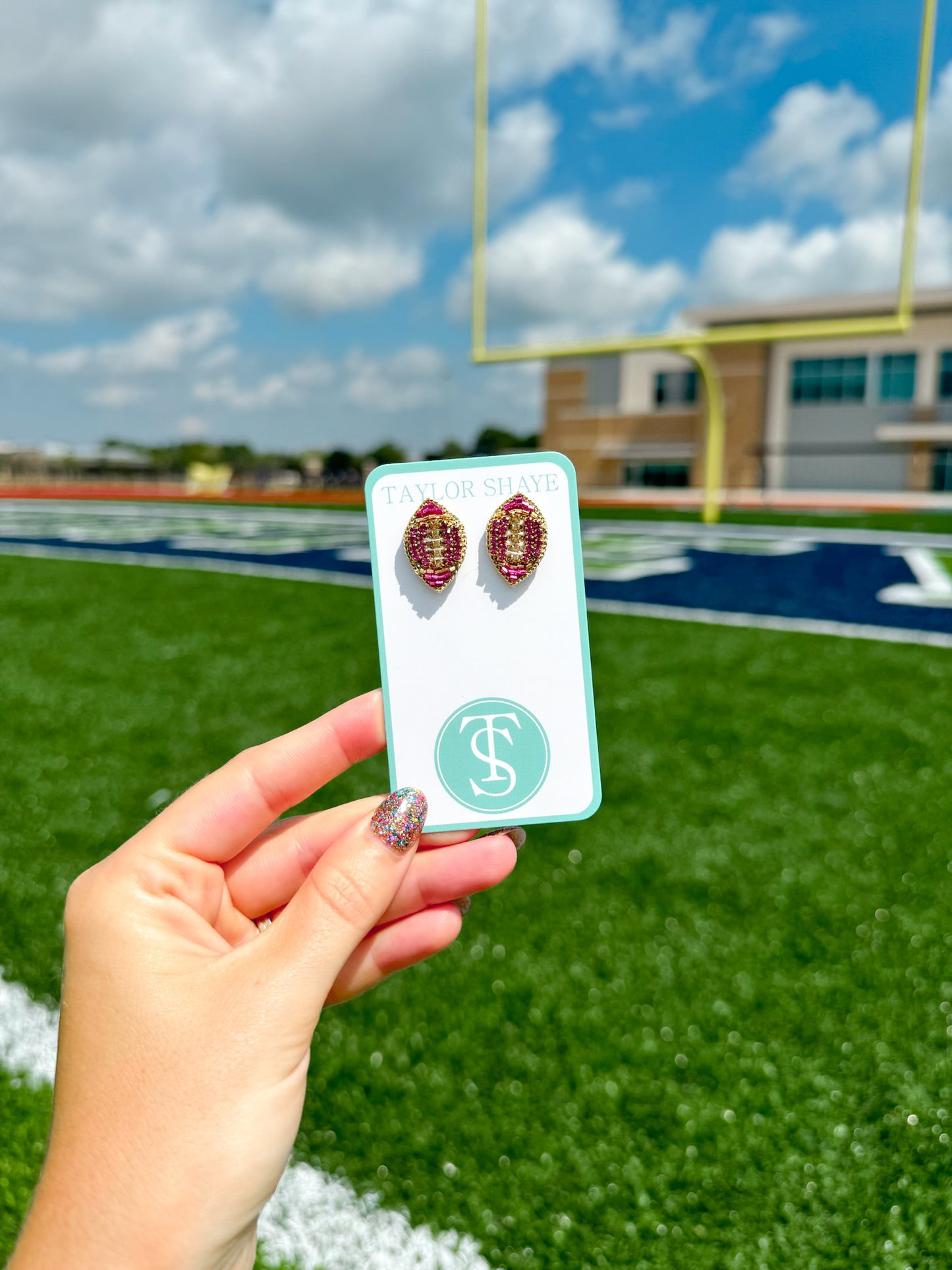 Beaded Purple and Gold Football Stud