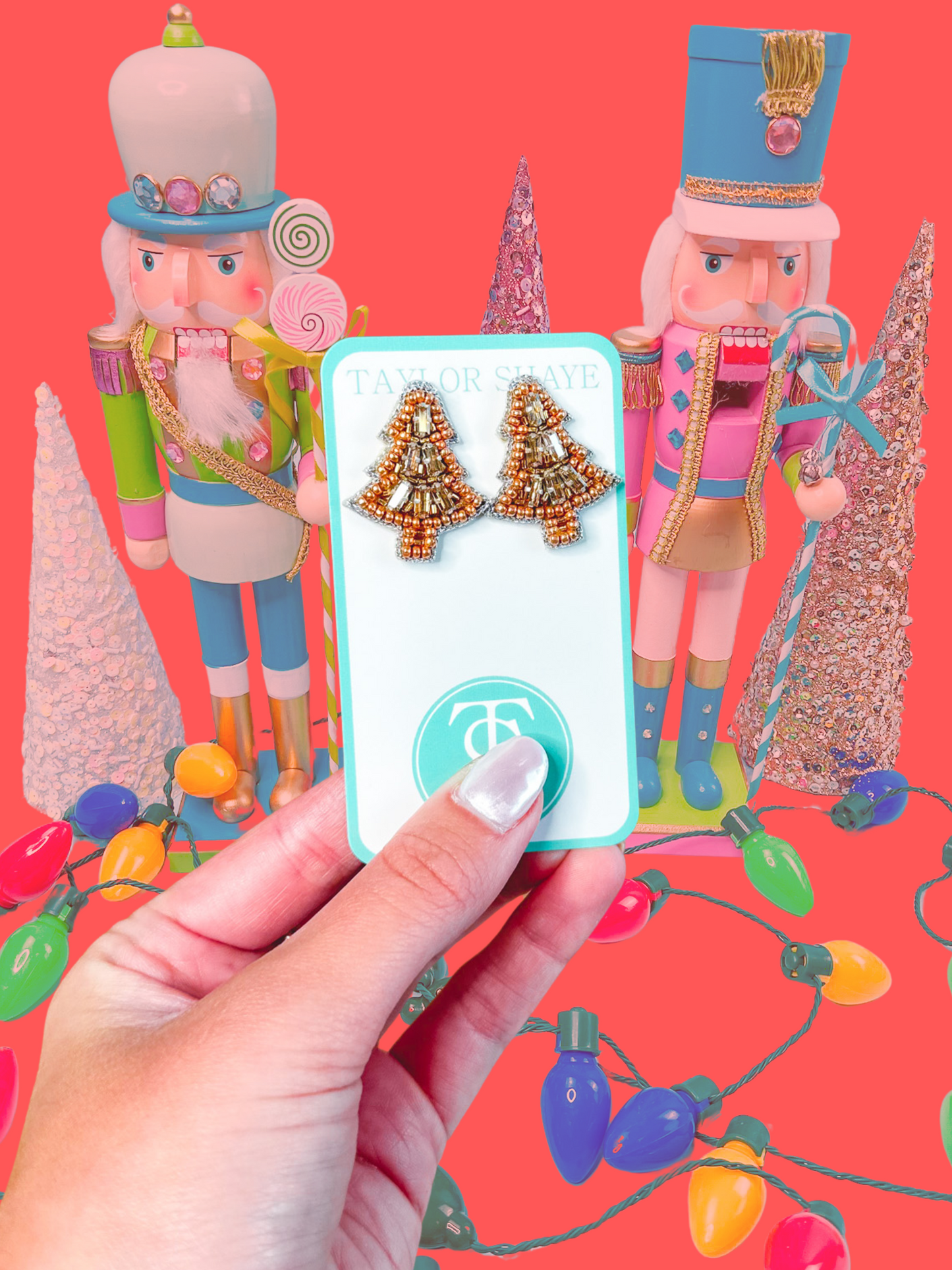 Beaded Crystal Christmas Tree Studs