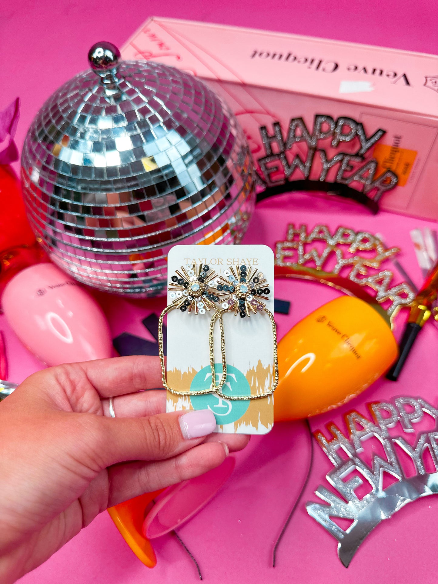 Silver/Black Sequin Sunburst Hoops