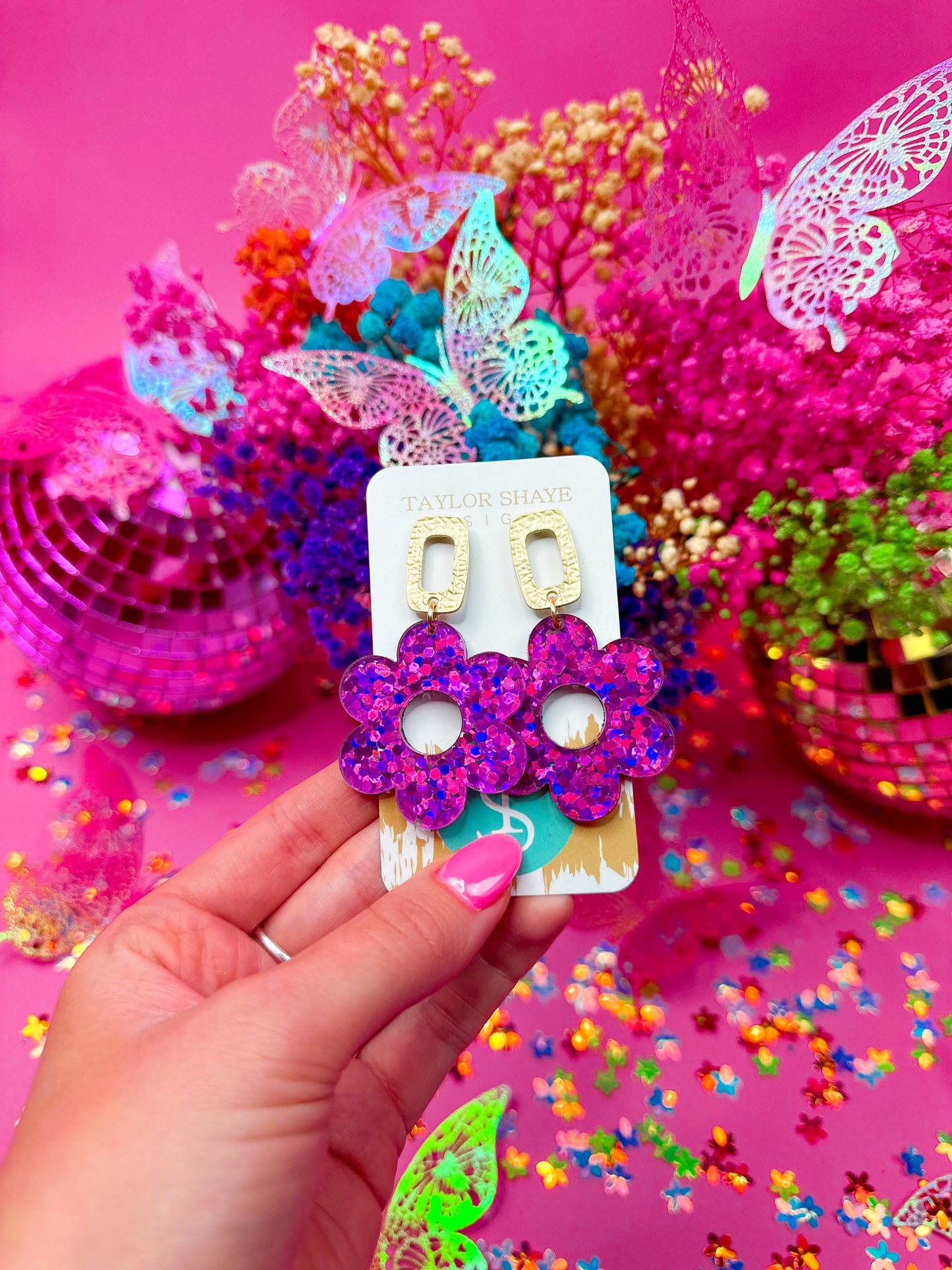 Fuchsia Sequin Rylee Flower Drops