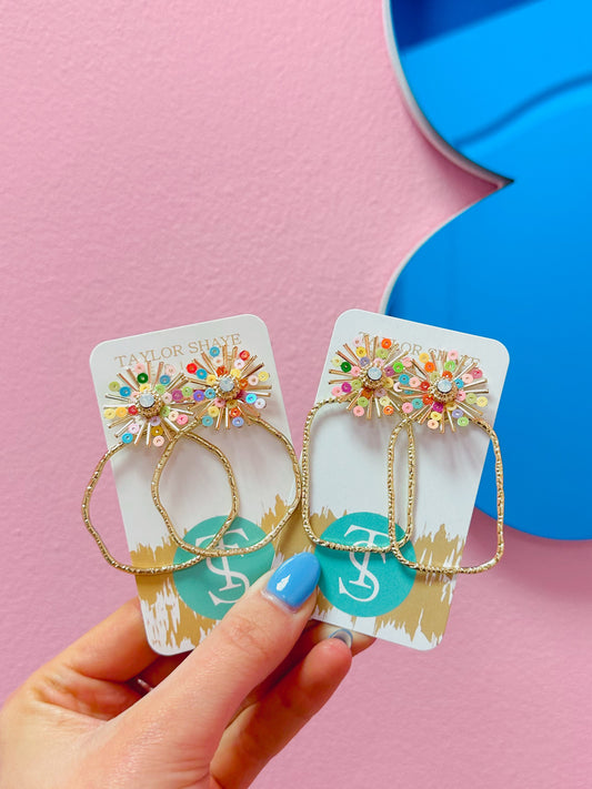 Rainbow Sequin Sunburst Hoops