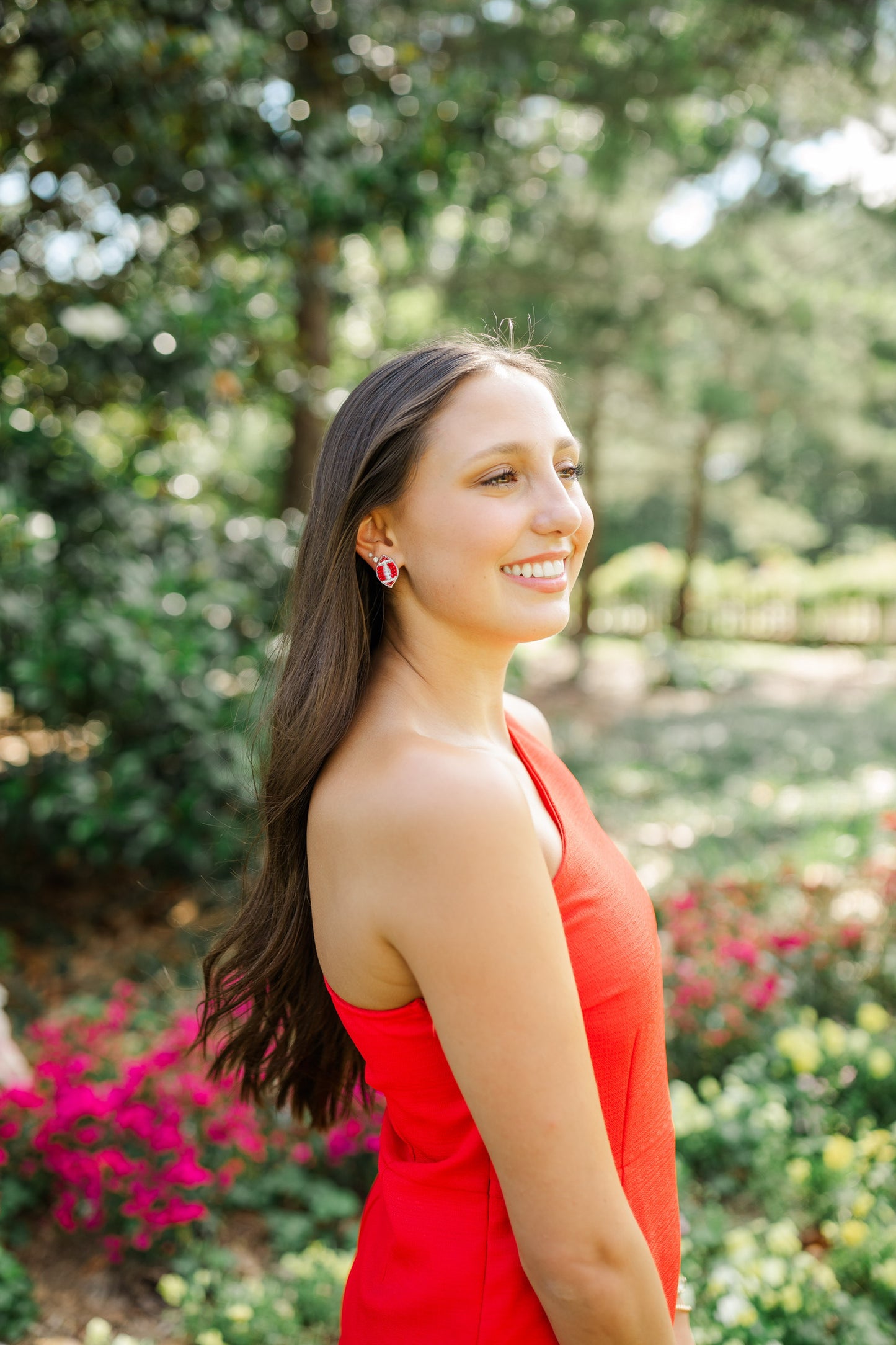 Beaded Red and White Football Stud