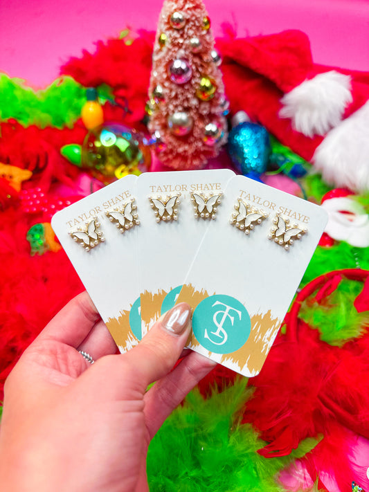 White Butterfly Stud