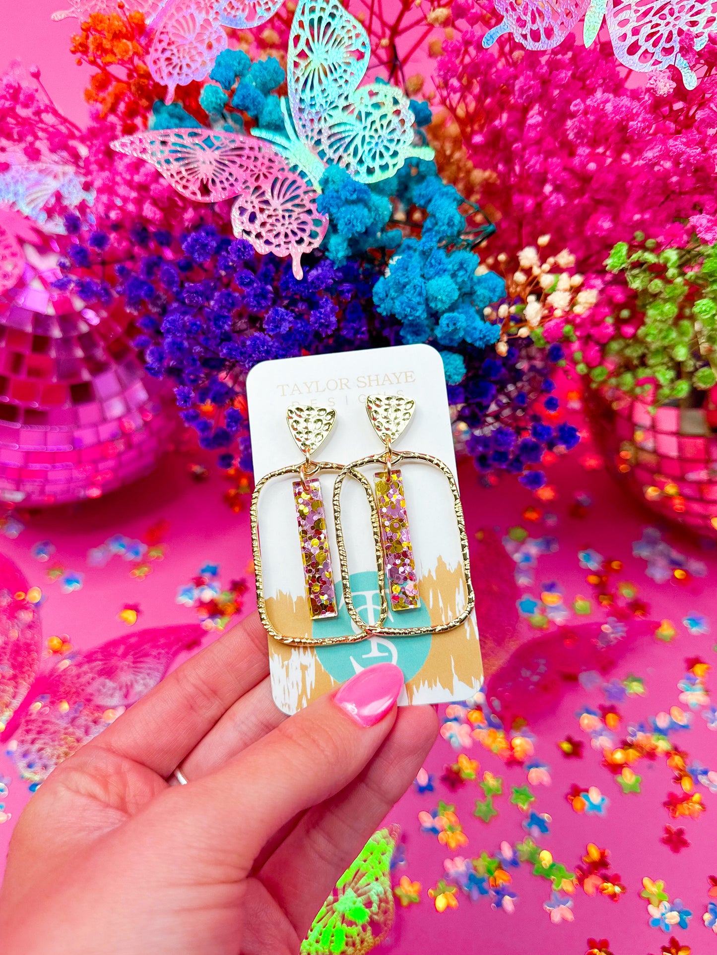 Pink Princess Confetti Stick Hoops