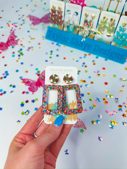 Rainbow Star Confetti Rectangle Drops
