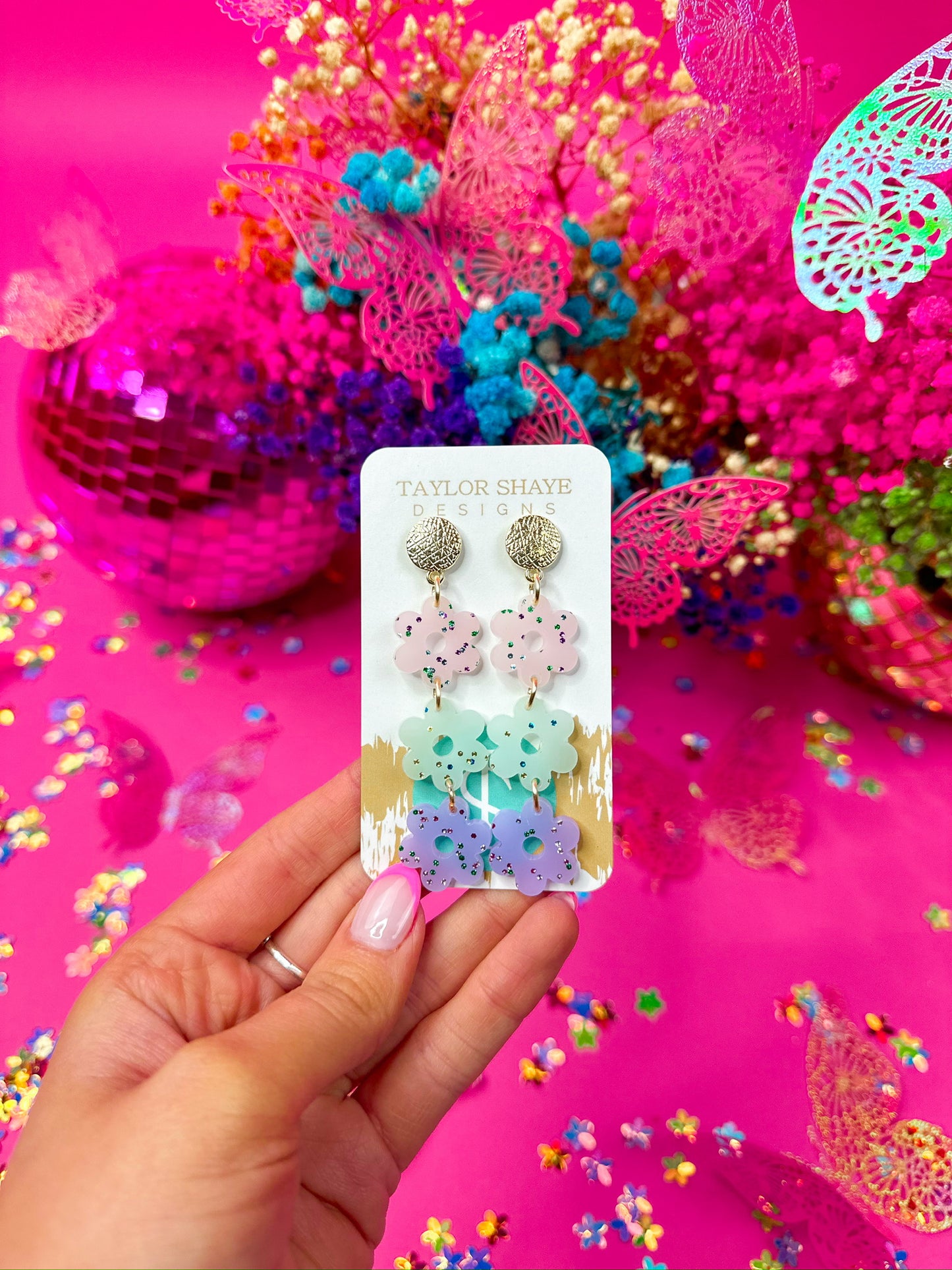 Pastel Glitz Triple Flower Drops