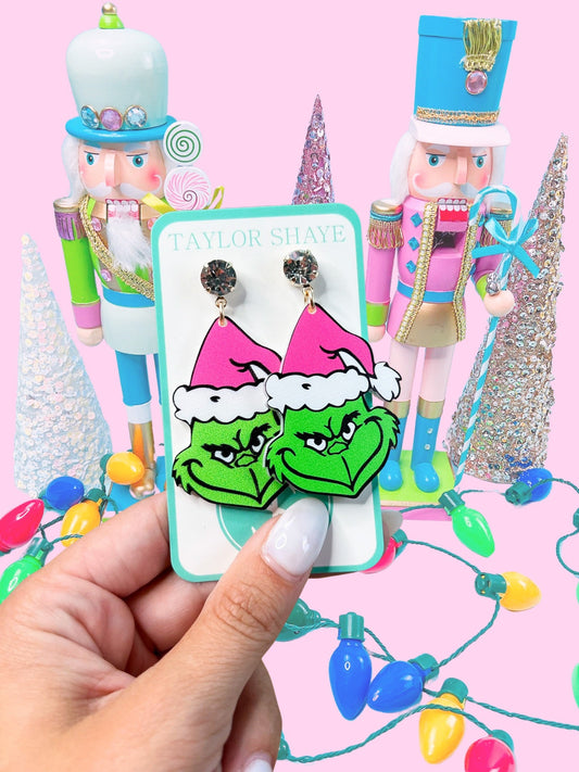 Pink Grinch Earrings