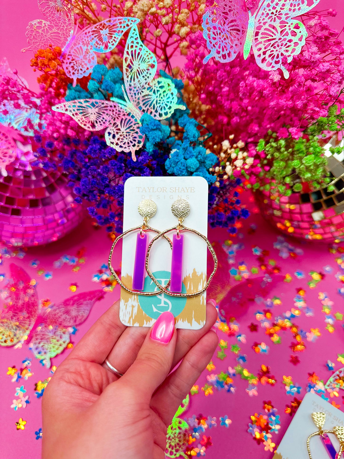 Pink Iridescent Stick Hoops