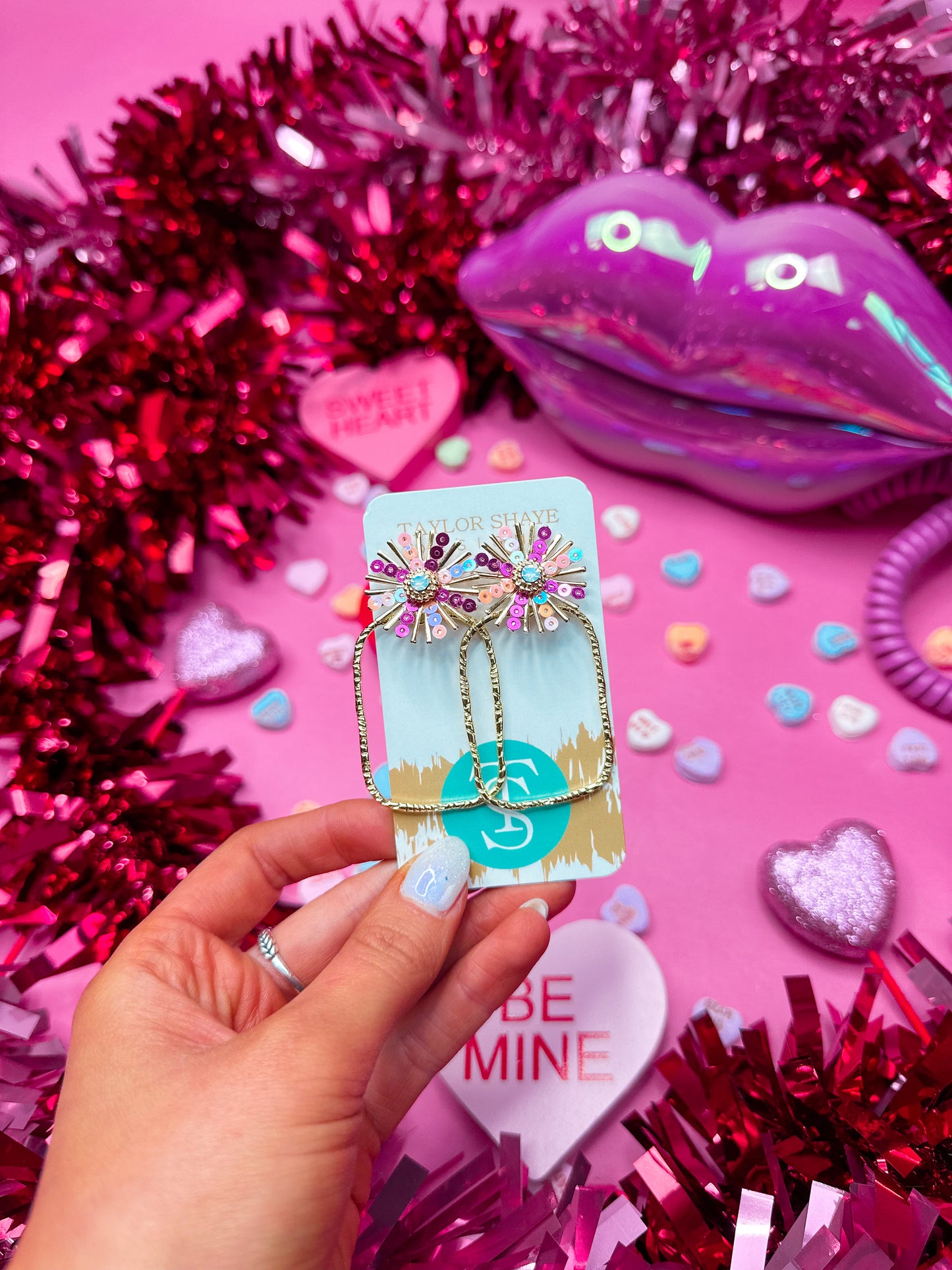 Pink Mix Sequin Sunburst Hoops