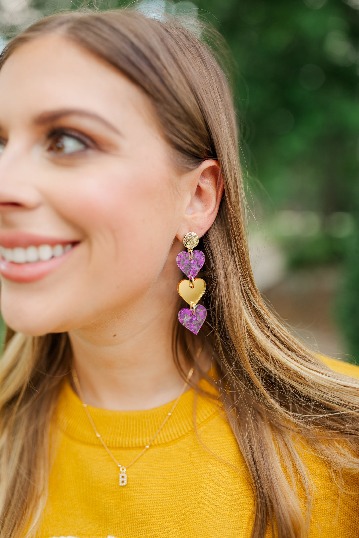 Purple & Gold Acrylic Triple Hearts