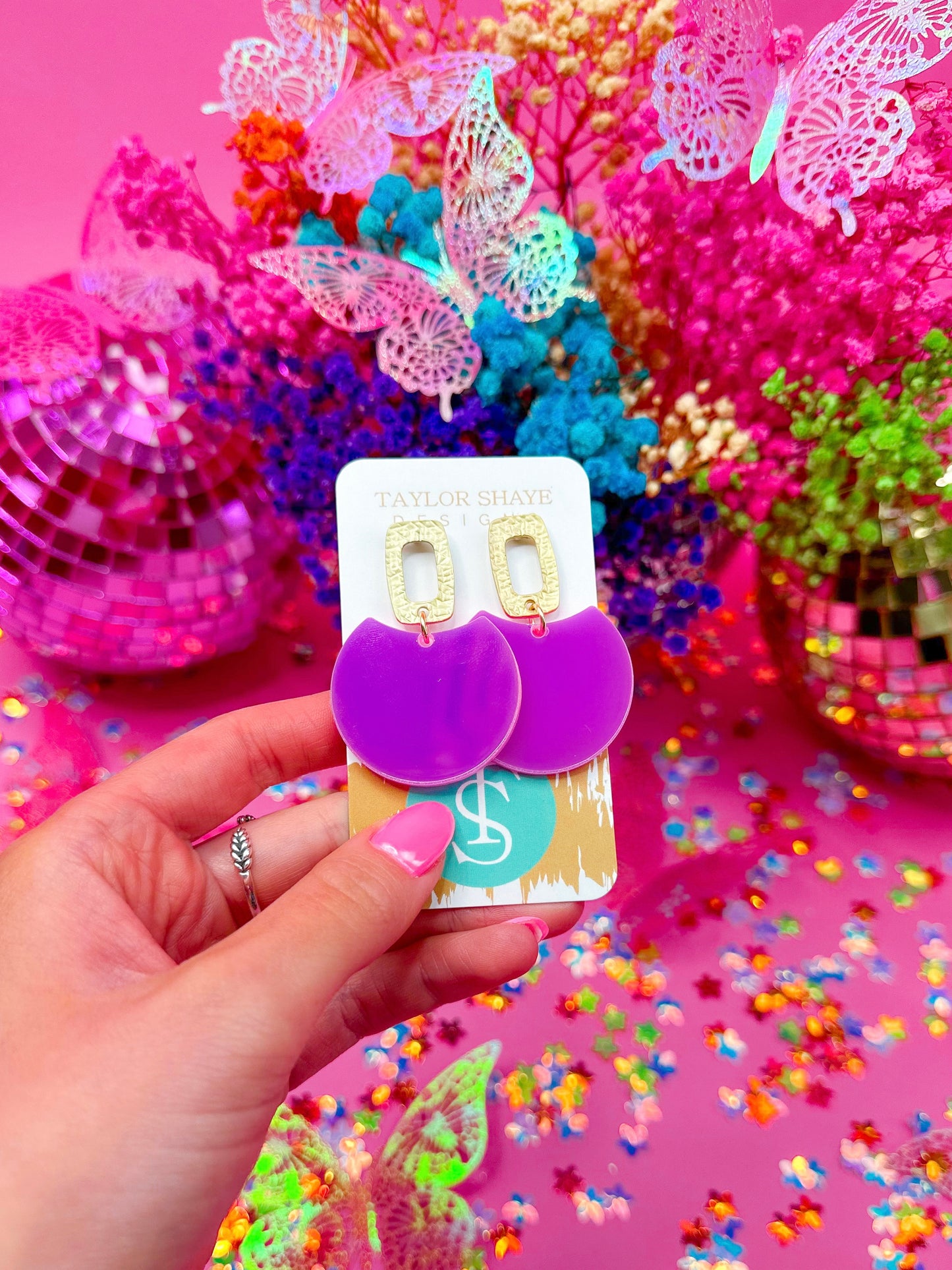 Pink Iridescent Oval Drops